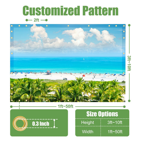Custom Design Shade Cloth With UV Protection And HD Printing Full Color Pergola And Gazebo Shade Cover With Grommets Sun Shade For Patio Outdoor Garden Balcony Fade Resistant Outdoor Decor showcasing customized beach pattern.