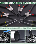 All In One 8 Piece 7 Inch Snap Ring Pliers Kit With Straight And 90 Degree Internal External Pliers Plus 4 Precision Hooks