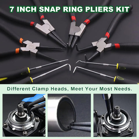 All In One 8 Piece 7 Inch Snap Ring Pliers Kit With Straight And 90 Degree Internal External Pliers Plus 4 Precision Hooks