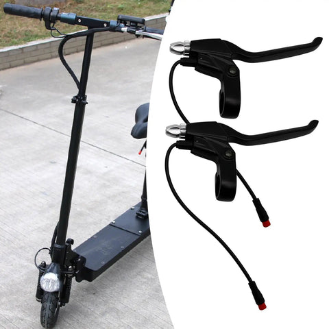 108PDD Ebike Brake Lever Set With 2 Pin Male Levers, aluminum alloy, 17cm, left and right electric bike, shown with scooter