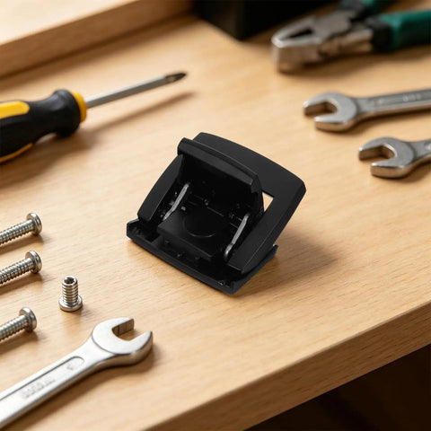Alloy Toggle Latch Set For Cupboards And Metal Containers Black Finish with tools on table