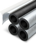 4 Pack Self Adhesive Pre Slit Foam Pipe Insulation Tubes With Aluminum Foil For Outdoor Water Pipes Plumbing And Irrigation Freeze Protection Inside Diameter One Inch Length Fifteen Point Seven Inches Thick Three Eighths Inch, angled view highlighting insulation tubes