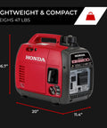 2200 Watt Inverter Generator For Outdoor Job Sites And Backup Power with dimensions, lightweight and compact design.