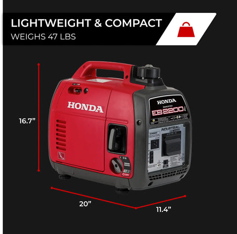 2200 Watt Inverter Generator For Outdoor Job Sites And Backup Power with dimensions, lightweight and compact design.