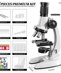 Awesome 65 Piece Kids Microscope Kit With 100X To 1200X Magnification Includes 12 Specimens 45 Blank Slides Tweezers Dropper Culture Dish Storage Box And Guide For Ages 3 To 13, silver kids microscope set