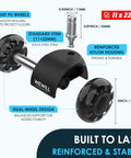 Universal Rubber Replacement Office Chair Wheels Set Of 5 Heavy Duty Caster Wheels For Computer Chairs And Desks, illustration showing components and dimensions in black.