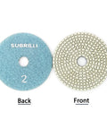 Front and back view of Time-Saving Wet/Dry 3 Step Diamond Polishing Pads Set, 4 Inch Sanding Discs Grit 2 for Granite Marble Concrete