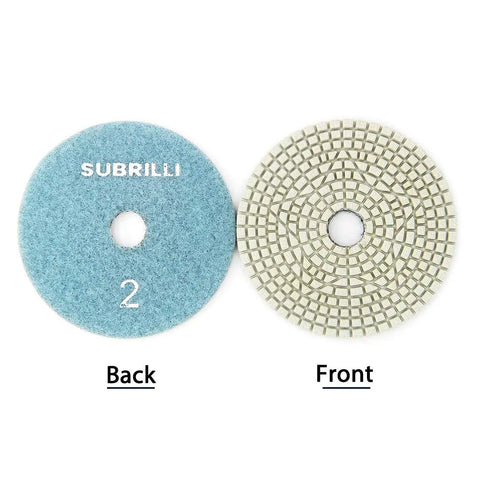 Front and back view of Time-Saving Wet/Dry 3 Step Diamond Polishing Pads Set, 4 Inch Sanding Discs Grit 2 for Granite Marble Concrete