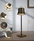 Cordless LED Desk Lamp Pack Of 2, Rechargeable Battery Powered Table Lights with dimensions and features like USB-C charging, 3 dimming levels.