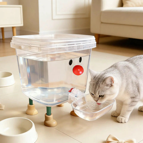Smile Face Cat Water Dispenser With Cartoon Pet Fountain, Quiet Flowing Hydration Station in home setting with cat drinking