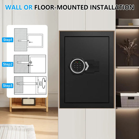 Massive 3.4 Cu Ft Home Safe Water Resistant And Fireproof With Digital Lock illustrated wall installation steps