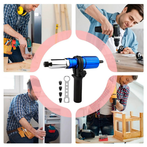 Rivet Adapter Drill Kit For Quick Auto Body Repairs, Cordless Riveting System with Durable Metal Head in use by DIY enthusiasts