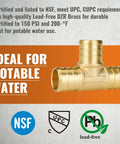 12 Pack Three Quarter Inch PEX Tee Fittings No Lead Brass Crimp Tee Fittings For Plumbing, corrosion resistant, ideal for potable water