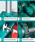 Close-up of Techtongda Electric Pipe Tube Bender Roller showing smooth threaded shaft, quality gears, and thickened steel plate.