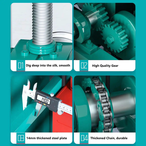 Close-up of Techtongda Electric Pipe Tube Bender Roller showing smooth threaded shaft, quality gears, and thickened steel plate.