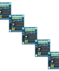 Five Pack L293D Dual H Bridge Motor Driver Expansion Board For DC Motors 4.5 To 36V Control Module With 600mA Per Channel Ideal For Robotics DIY Projects And Automation, five blue PCB boards