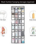 Over The Door Space Saver Shoe Organizer With 24 Mesh Pockets Hanging Shoe Rack for toiletries and accessories in black