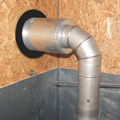 4 Inch Duct Connector Flange For Ductwork And Dryer Vents, ABS Plastic Hose Adapter, installed on wall with metal ductwork