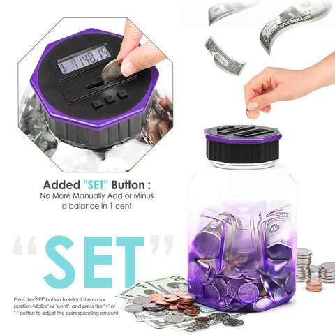 X Large Piggy Bank For Adults And Kids With Digital Coin Counter And LCD Display 2.4L Capacity Holds 2000 Plus US Coins Great Money Counting Jar That Tallies Every Cent And Shows Total Amount In Gradient Purple