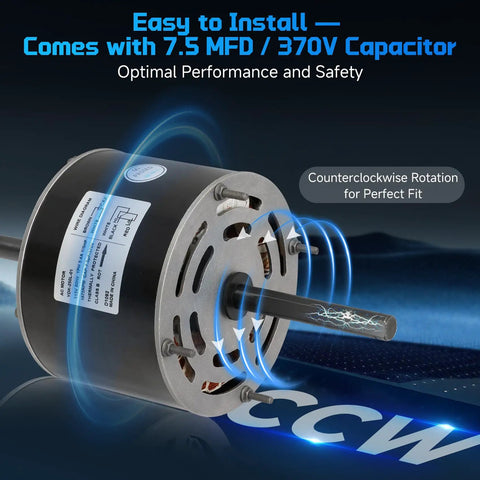 RV Air Conditioner Fan Motor With Capacitor Replacement One Third Horsepower 115 Volt 1675 RPM Two Speed 60Hz shown close-up