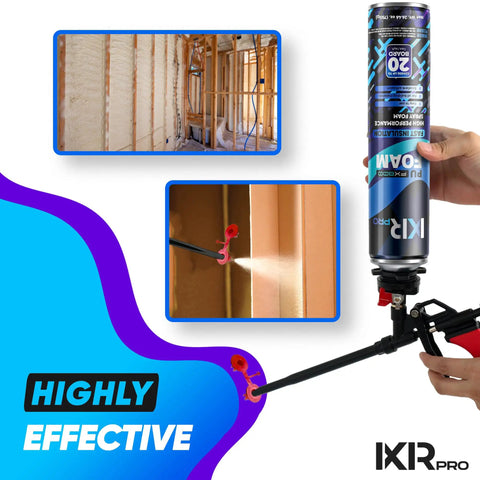 Application of Heavy Duty Spray Foam Insulation With Rapid Hardening Expanding Sealant 12 Pack Of 26.46 Oz Cans in wall framing.