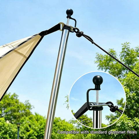 Adjustable Heavy Duty Tarp Poles Set Of 2, 90 Inch Telescoping Camping Poles with tarp canopy setup outdoors close-up