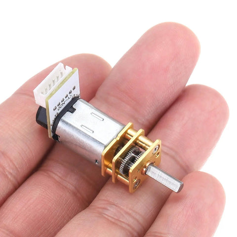 Close-up of 2 Pack 100 RPM Micro Gear Motors With Encoders For N20 DC 12V Gearbox Beefy Torque Electric Reduction Motors