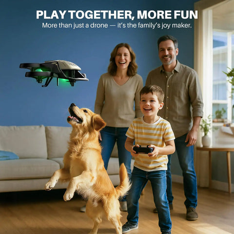 Family playing with Epic Kids RC Helicopter With 360 Degree Propeller Protection, Altitude Hold And Gyro Stabilization indoors