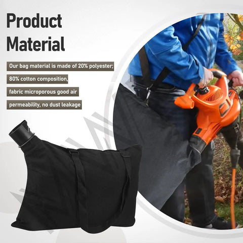 Leaf Blower Shoulder Bag Replacement Compatible With Black And Decker BV3600 BV3800 BV5600 BV6000 LH4500 90560020-01 90539053 90560020 Replacement Part Kit in use, black fabric, attached to blower