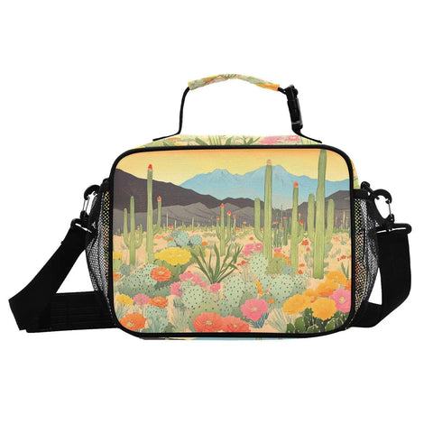 Desert Bloom Insulated Lunch Bag With Handles And Shoulder Strap For Camping And Travel Grab And Go Everyday Carry, floral design