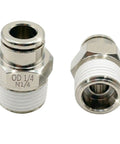 Close-up of 1/4 Inch NPT Push In Air Union Fitting Straight Male Quick Connect Nickel Plated Brass Air Line Connector