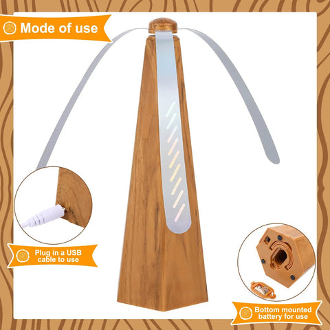 Portable Fly Fans For Tables That Keep Your Food Clean Anywhere You Eat Outdoor Indoor Picnic Dinner And Classroom Wood Grain Finish 4 Pack Simple Setup Bug Blocking Table Top Breeze showing wood grain housing with USB and battery options.