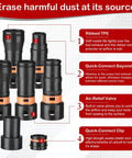 Image showing features of shop vac hose attachments including ribbed TPE, quick-connect bayonet, air-relief valve