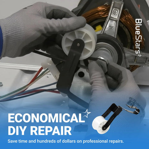 Person installing Upgraded Dryer Idler Pulley For Whirlpool Kenmore Maytag Roper Dryers Easy Install Durable Replacement Part Replaces W10612905 WP691366 AP6010582 239477 3394332 347034 347226 PS11743765 WED4815EW1 NED4655EW1 in dryer interior.