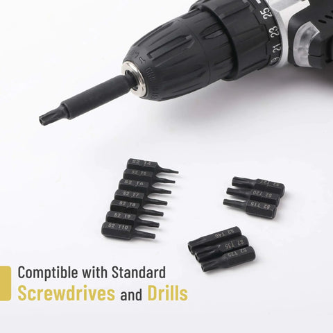 Heavy Duty 15 Piece Torx Bit Set T4 Through T40 Tamper Proof Security Star Bits 1/4 Inch Hex Shank with drill