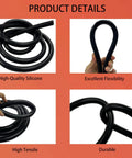 Beefy High Temp Silicone Vacuum Hose For Automotive Five Sixteenth Inch ID 8mm 5 Feet Long Black Tubing Handles Up To 130 PSI Max Durable Heat Resistant Vacuum Tubing For Boosters Intake Manifold PCV And More shown coiled, looped, and close-up to highlight flexibility, tensile strength, and durability.