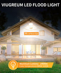 10 Pack LED Flood Lights Outdoor 300W Ultra Bright Security Lighting With IP65 Weatherproof Rating For Yard And Barn, Warm White Glow illuminating exterior of a modern house at night.