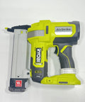 18 Gauge Cordless AirStrike Narrow Crown Stapler P361 Green with adjustable pressure dial and compact design for trim work.
