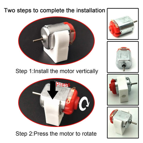 Installation guide for 18 Piece DC Motors Kit For DIY Projects With Mini Electric Hobby Motors showing step-by-step motor setup