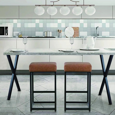 36 Inch Metal Table Legs For Dining And Bar Tables, Adjustable Feet Pads, under a marble top in a modern kitchen, set of 2