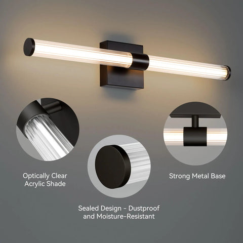 Gold Finish LED Vanity Light Over Mirror With 360 Degree Full Coverage Lighting 17W Dimmable LED 27.6 Inch Slim Linear Wall Sconce