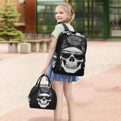 Skull Design Backpack With Insulated Cooler Lunch Box Lightweight Laptop Backpack Fits 15.6 Inch For Women And Men Daypack For Work Travel Book Bag Scratch Resistant Nylon
