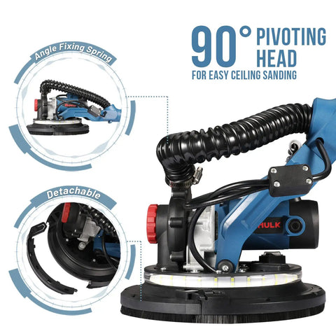 Heavy Duty Drywall Sander With Vacuum Dust Collection Pro Grade Power 900W 7.2A Variable Speed 90° pivot head close-up