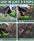 Lightweight Plant Tying Machine for Vines With 45mm Opening, Grab And Go Tapener Gun in use with steps on branches