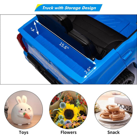 Toyota Tundra Licensed 12V Kids Ride On Truck With Realistic Grille, Brand Logos, And Kid Friendly Functional Pickup Bed, Electric Battery Powered Outdoor Adventure Car For Young Drivers, blue truck bed storage