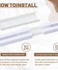 Self-Adhesive Ceiling Curtain Track Rail 11 Ft No-Drill No-Damage Peel-and-Stick For Windows Cabinets Closets Bathrooms Shower Curtains Room Dividers Instant Privacy Easy DIY Install, connected white rail sections