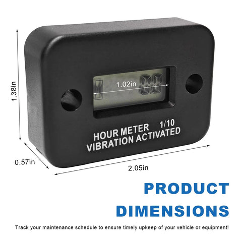 Vibration Activated Hour Meter for Motorcycles, Generators, and Compressors, Waterproof Digital LCD Time Counter with Maintenance Reminder, Tiny Durable Gauge for Service Intervals and Wear Tracking, black ABS 2.05in x 1.38in