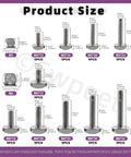 Detailed image of 50Pcs T Slot Bolt Kit With 10 Sizes M5 M6 In Stainless Steel Hammer Head Bolts for CNC and woodworking.