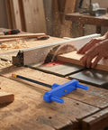 Hella Precise Center Finder Tool Set For Weekend Warriors Pro Level Center Marking Gauge and Scriber Positioner in a woodworking shop.