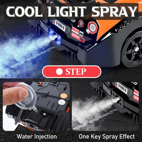 Beast Speed 1 16 Scale RC Drift Car 4WD Remote Control Racer with LED lights and spray effect showcased in action